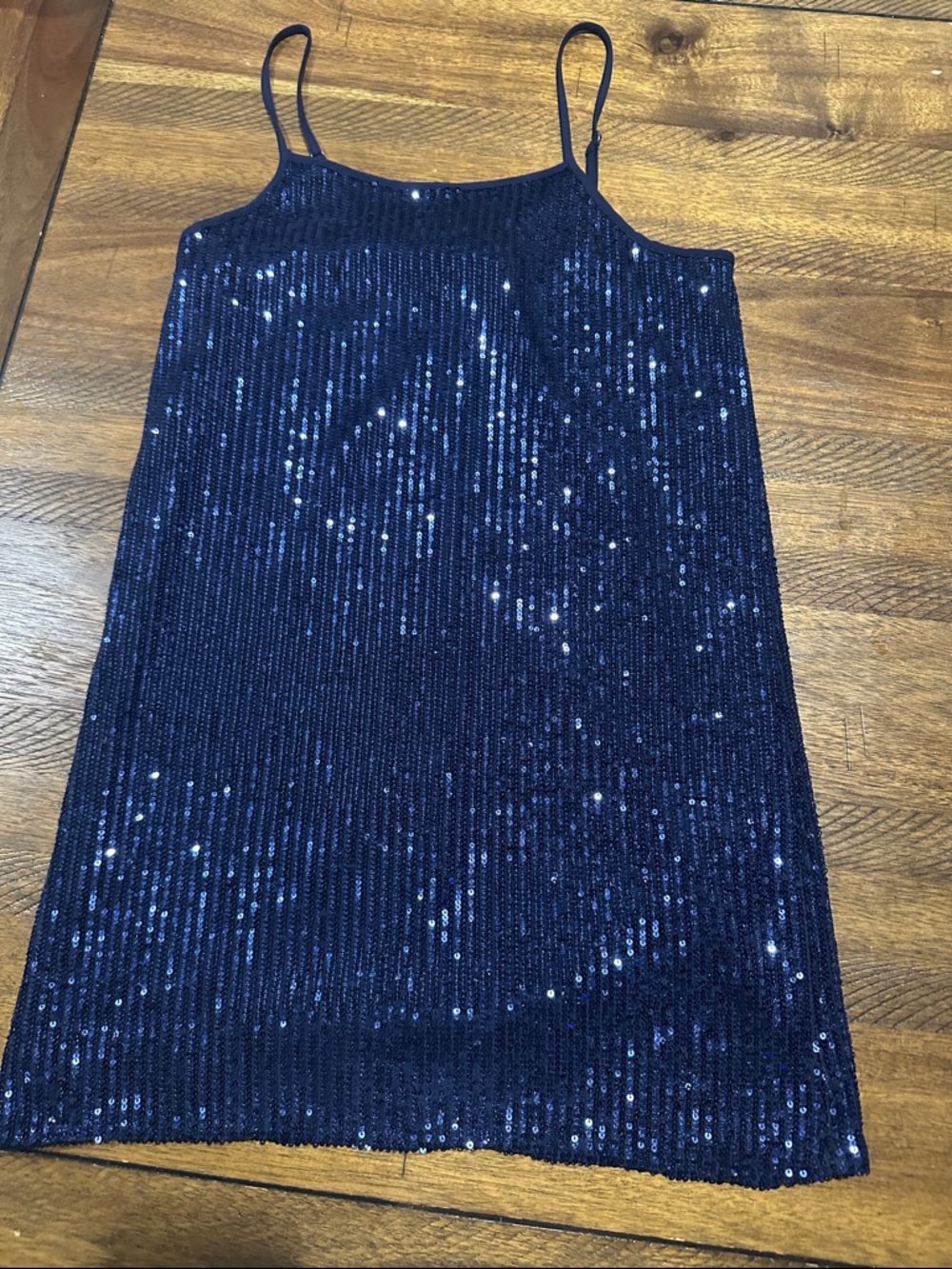 Navy Sequin Spaghetti Strap Dress